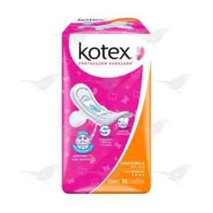 Toallas Femeninas Kotex Anatómica con Alas Flujo Abundante 16 piezas