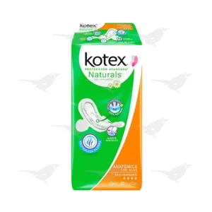 Toallas Femeninas Kotex Naturals Anatómica con Alas Flujo Abundante 40 piezas