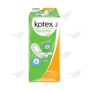 Toallas Femeninas Kotex Naturals Anatómica sin Alas Flujo Abundante 40 piezas
