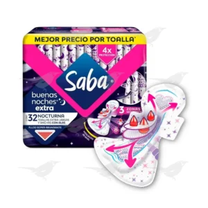 Toallas Femeninas Saba Buenas Noches Extra Nocturna con Alas 32 piezas