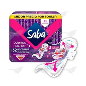 Toallas Femeninas Saba Buenas Noches Nocturna con Alas Extra Largas 32 piezas