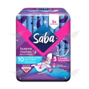 Toallas Femeninas Saba  Buenas Noches Ultra Invisible Ultradelgada con Alas 10 piezas