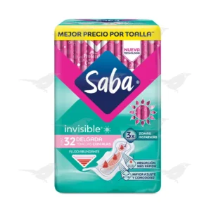 Toallas Femeninas Saba Invisible Delgada con Alas 32 piezas