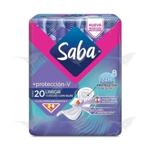 Toallas Femeninas Saba Más Protección V Larga con Alas 20 piezas