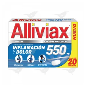 Tabletas Alliviax Inflamación y Dolor 550 mg 20 Tabletas